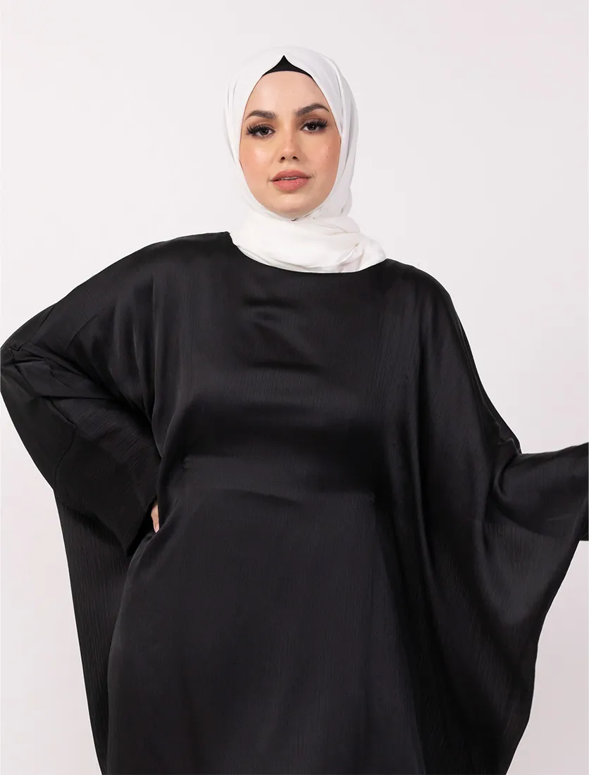 Black Chiffon Satin Batwing 